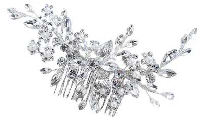 Produktbild von Brauthaarspange, romantisch, handgefertigt, vergoldet, blumenartiges Design, feine Verarbeitung, Schmuckverzierung, Blumen-Strass-Haarkamm-Clip, Hochzeits-Haarschmuck