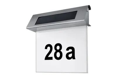 Produktbild von MeLiTec Solar-Hausnummer SH01, moderne LED-beleuchtete Hausnummer, für außen, wasserdicht, aus Edelstahl, kabellose Solar-Hausnummernleuchte