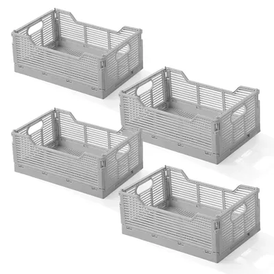 Faltbox 4er-Set, Kunststoff, 30,5x20,5x12,5 cm, grau, klappbar