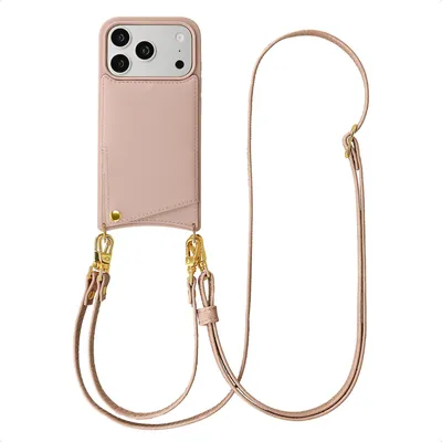 Immagine prodotto di Custodia per telefono Selencia Nova con cordino e portafoglio integrato, compatibile con Apple iPhone 17 Pro - color rosa polvere