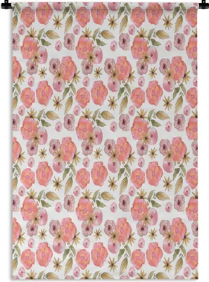 Produktbild von MuchoWow® Wandteppich Wandbehang Blumen - Rosa - Muster 120x180 cm Tapisserie Dekoration Wandtuch - Schlafzimmer - Dekorationen für das Haus