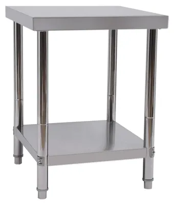 Obrázok produktu pre Nerezový pracovný stôl - prípravný stôl s 2 úrovňami - 60x60x80 cm - nosnosť 400 kg - nastaviteľné nohy - strieborná farba