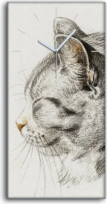 Produktbild von Wandbild Leinwand Bilder mit Uhr Geräuschlos 30x60 Zeichnung Tier Katze Kunst - weiße Hände