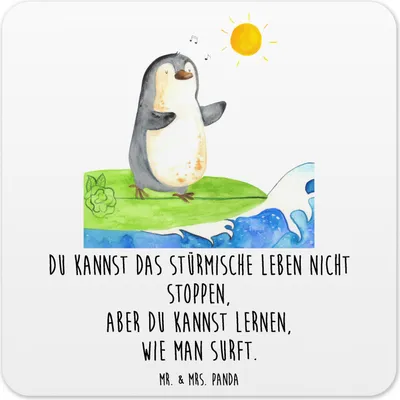 Produktbild von Mr. & Mrs. Panda Untersetzer Set Pinguin Surfer 15er Set - Weiß - Geschenk, Urlaub, Motiviert, Tassen-Untersetzer, Portugal, Tischuntersetzer, Gläser, Glas-Untersetzer