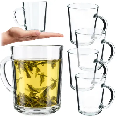 Immagine prodotto di Bicchieri da tè KADAX "Rovte", vetro con manico, bicchiere per succhi di frutta, tè, caffè, 410 ml, 4 pezzi