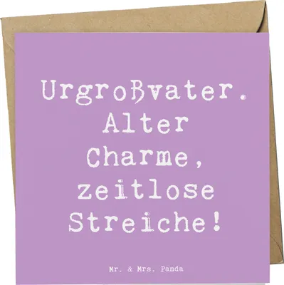 Produktbild von Mr. & Mrs. Panda Grußkarte Spruch Urgroßvater Charme - Lavendeltraum - Geschenk, Jubiläen, Geburtstage, Glückwunschkarte, Erbe, Streiche, Familie, Klappkarte, faltkarte