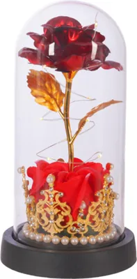 Produktbild von Muttertagsgeschenk, Ewige Rose mit Krone, Ewige Blume unter LED-Kuppel, Ewige Rose im Glas, Rot Rot