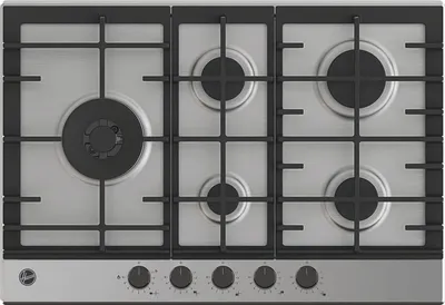 Produktbild von Hoover H-HOB 500 GAS HHG7WL5WC5X NL, Edelstahl, Integriert, 59.5 cm, Gaskochfeld, Edelstahl, 5 Zone(n)