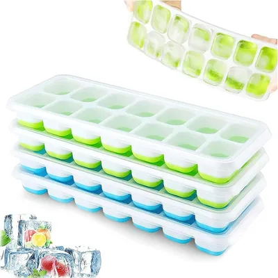 Produktbild von 4er Pack Eiswürfelform Silikon Mit Deckelm, Platzsparend und stapelbar Ice Tray Ice Cube, LFGB und BPA Frei Quadratische Eiswürfelschalen einfach Herauszunehmen