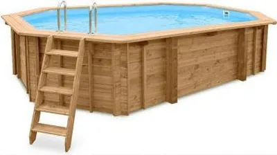 Produktbild von Interline Bali oval 6,40 × 4,00 m Basis paket, 23600 l, Gerahmter Pool, Kind & Erwachsener, Leiter, Holz, 1096 kg