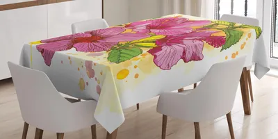 Produktbild von ABAKUHAUS Blumen Tischdecke, Vibrierende Hibiskus-Blumen-Blumenstrauß-exotische Aquarell-Grafik, 140 x 170 cm, Erde Gelb Fuchsia