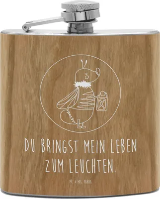 Produktbild von Mr. & Mrs. Panda feldflasche Glühwürmchen - Transparent - Geschenk, Liebe, Jahrestag, Leuchten, Lieblingsmensch, Tiere, holz flachmann, Hip Flask, Liebesspruch, Edelstahl