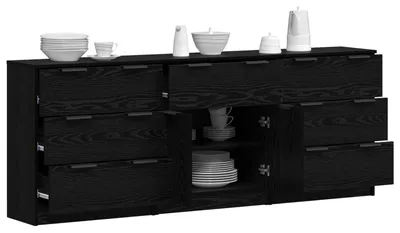 Immagine prodotto di Credenza VidaXL, 3 pezzi, nero effetto rovere, 181 x 30 x 70 cm
