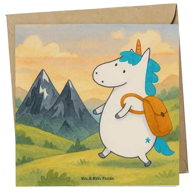 Produktbild von Mr. & Mrs. Panda Grußkarte Einhorn Bergsteiger Design - Weiß - Geschenk, doppelkarte, Glückwunschkarte, Unicorn, Reisen, faltkarte, Urlaub, anlasskarte, Abenteuer