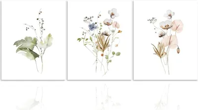 Produktbild von Rustikale Blumen Wandbilder Aquarell Leinwand Bilder 30x40 cm 3er Set