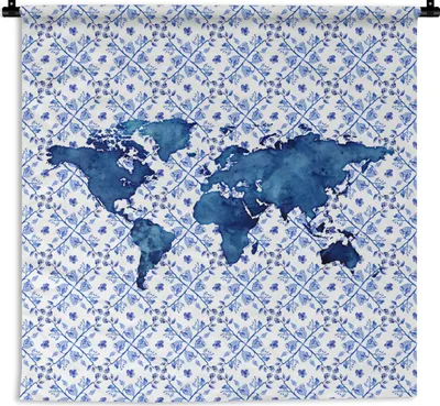Produktbild von MuchoWow® Wandteppich Wandbehang Karte - Welt - Delfter Blau 150x150 cm Tapisserie Dekoration Wandtuch - Wohnaccessoires - Modernes