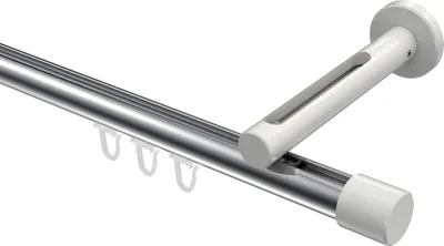Produktbild von Interdeco Innenlaufstange / Gardinenstange mit Innenlauf Chrom / Weiß, Typ Siteno Santo (Kappe), 20 mm Ø 1-läufig, 440 cm