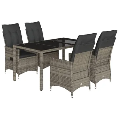 Image de vidaXL Ensemble de jardin 5 pièces avec coussins Gris Poly rotin