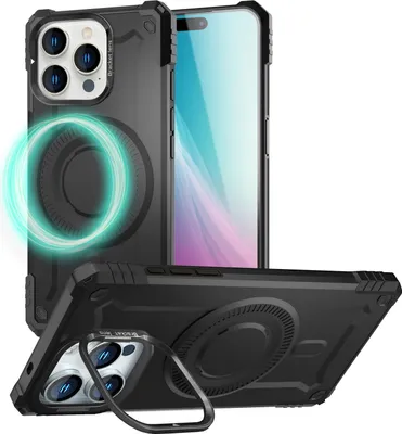 Produktbild von NALIA Magnetische Panzerhülle für iPhone 16 Pro Max – für MagSafe & Kamera-Stand – GRANITE (Outdoor Case) – Marke aus Berlin – Armor Titan Schwarz