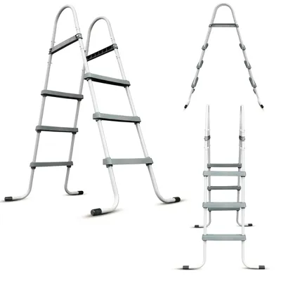 Obrázek produktu pro Bazénové schody COIL, žebřík do zahradních bazénů, kovový bazénový žebřík, bezpečnostní žebřík, celková výška: 150 cm, max. výška bazénu: 107 cm, počet příček: 3