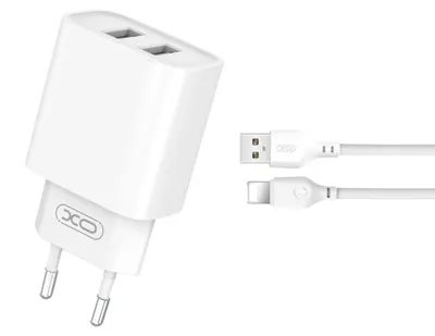 Zdjęcie produktu dla Xo Ładowarka Sieciowa Ce02C 2X Usb 2,1A Biała + Kabel Lightning