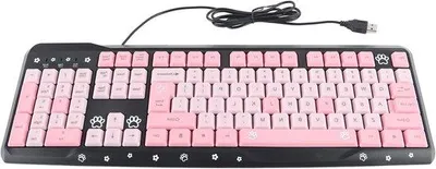 Imagen del producto de Teclado con cable USB, con diseño de dibujos animados, para uso doméstico, en la oficina o con portátiles. Disponible en color rosa y .