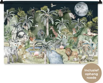 Produktbild von MuchoWow® Wandteppich Wandbehang Kinder - Dschungel - Natur - Tiere - Pflanzen 90x60 cm Tapisserie Dekoration Wandtuch - Wandskulpturen - Bildteppich