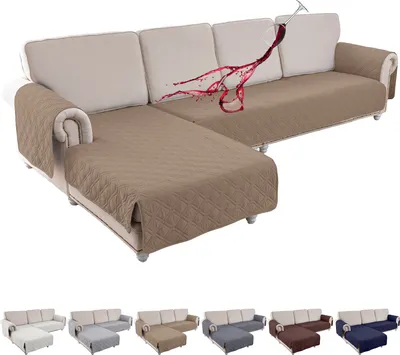 Produktbild von 2 Stück Sofabezug L-förmiger,Gesteppter Sofaschoner,Schonbezug mit Armlehnen Wasserdicht Rutschfe für Haustiere,Möbelschutz,Schonbezug,Taupe,L