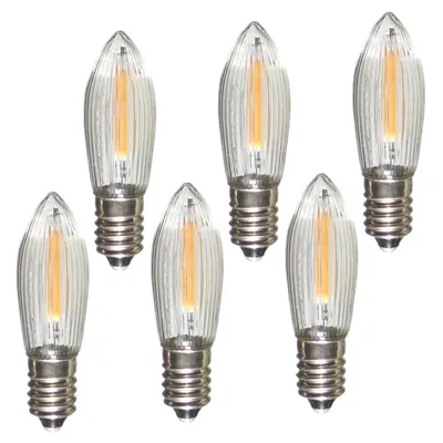 A group of six LED filament light bulbs arranged in a grid on a white background.