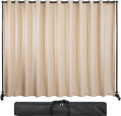 Productafbeelding van Privacywand op wielen – Ruimtescheiding voor kantoor of thuis – Paravent – Vrijstaande gordijnwand – 242x305 cm – Aluminium frame