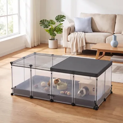 Produktbild von SONGMICS Kleintiergehege Freilaufgehege für Kaninchen mit Dach und Boden 120 x 60 x 40 cm Weiß