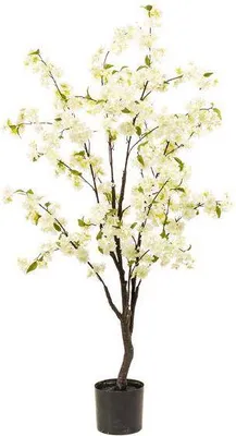 Zdjęcie produktu dla Sztuczna roślina Prunus – kwitnąca wiśnia, biała, 135 cm – sztuczna roślina dekoracyjna, wyglądająca jak prawdziwa