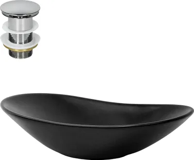 Produktbild von LuxeBath Waschbecken Aufsatzwaschbecken Oval, 63x36x15,5 cm, Schwarz, aus Keramik, inkl. Ablaufgarnitur ohne Überlauf