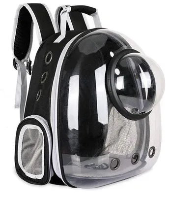 Image de Sac à dos transparent pour animaux de compagnie, idéal pour les chats et les petits chiens – 42 x 33 x 28 cm, jusqu'à 6 kg (chat) / 5 kg (chien), en PU, acrylique et polyester, vue panoramique à 180°, adapté aux voyages
