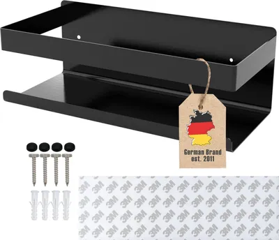 Obrázok produktu pre Intirilife samolepiaca polička do sprchy v čiernej farbe - 23 x 10,5 x 8 cm - polička do sprchy bez vŕtania, držiak na šampón, sprchový kôš, nástenný kôš na kúpeľňové doplnky - nerezová oceľ, polička do kúpeľne a kuchyne