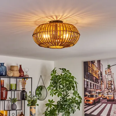 Produktbild von Aidone moderne Deckenlampe aus Metall/Bambus in Schwarz/Natur/Dunkelbraun