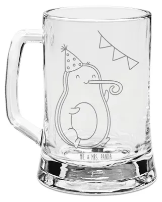 Produktbild von Mr. & Mrs. Panda Krug Avocado Party Zeit - Transparent - Geschenk, Feier, Happy Birthday, Genießen, Geburtstag, Gravur Bierkrug, Humpen, Seidel, graviert, Mit