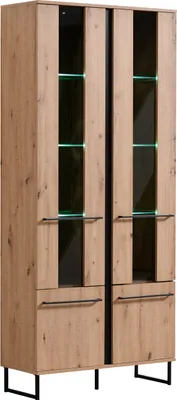 Produktbild von Homestyle4u Vitrine Highboard Schrank mit Fächer Kommode Wohnzimmerschrank Sideboard Holz Natur Schwarz
