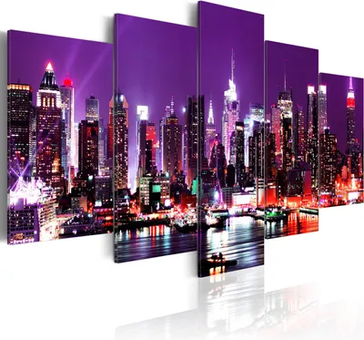 Produktbild von Modernes Wandbild 030111- 2 (100x50) - 5 Teilig Bilder Fotografie auf Vlies Leinwand Foto Bild Dekoration Wand Bilder Kunstdruck New York