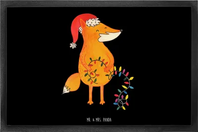 Produktbild von Mr. & Mrs. Panda fußmatte Fuchs Weihnachten 60 x 90 cm - Schwarz - Geschenk, Fußabtreter, Schmutzfangmatte, Weihnachtsmann, Nikolaus, Heiligabend, Winter, Bodenvorleger