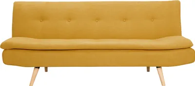 A yellow sofa on a white background.