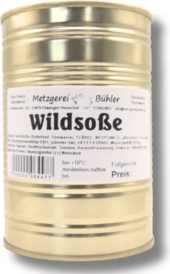Produktbild von Hausgemachte Wildsoße Fleischbrühe Wildsauce 400g Fertiggericht in der Dose fertige Soße lange haltbare Konserve