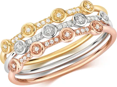 Image de Empilés Bague Femme Or 3 Couleurs 375/1000 et Diamant Brillant 0.06 Carat H - I1, 49 (15.6); TRS27983RSJ
