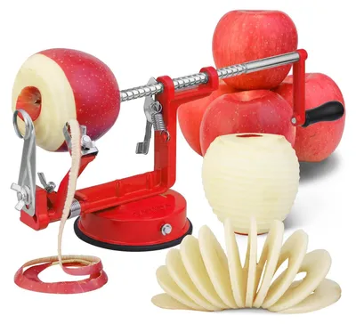 Produktbild von Apfelschäler 3 in 1 mit Saugnapf, Edelstahl Schäler zum Schälen, Entkernen und Schneiden von Äpfeln und Kartoffeln, 30x13x10 cm
