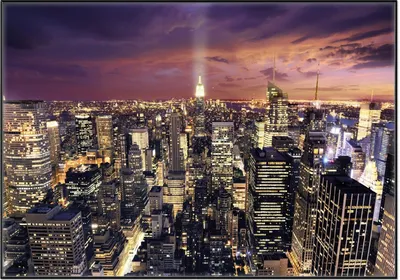 Produktbild von Wallario Wandbild New York bei Nacht - Panoramablick über die Stadt, Größe: 70,30 x 100,30 cm, Poster mit schwarzem Aluminiumrahmen