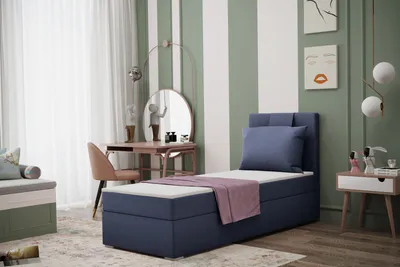 Image de Lit boxspring avec coffre de rangement et surmatelas AMANDA 100 cm bleu foncé