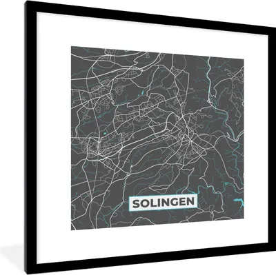 Produktbild von MuchoWow® Gerahmtes Poster Stadtplan - Solingen - Deutschland - Karte 40x40 cm - Poster mit Schwarzem Bilderrahmen Wandposter Rahmen Foto Bilder - Poster - Plakat im Rahmen