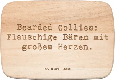 Produktbild von Mr. & Mrs. Panda Holzbrett Spruch Bearded Collie Bärenherz - Transparent - Geschenk, Hunderassen Charakter, Abenteuer, jausenbrett, Familie, Pflege, Schneidebrett, Hund