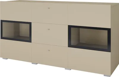 Image de Buffet RAMOS 130 cm – Beige clair – 2 portes vitrées et 3 tiroirs – Sans LED