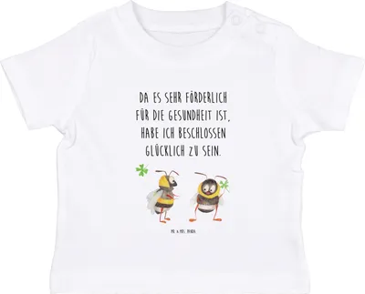 Produktbild von Mr. & Mrs. Panda Babyshirt Hummeln Kleeblatt 0. - 6. Monat - Weiß - Geschenk, Hummel, Öko Baby T-Shirt, Biene, Spruch schön, , Fröhlich, glücklich sein, Kinder